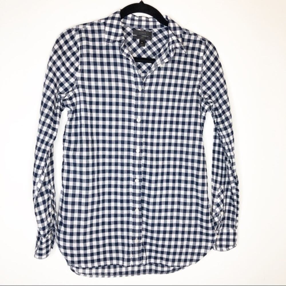 J.Crew Boy Fit Navy Gingham Crinkle Shirt 00 Classic Button Down Cotton - Picture 4 of 7